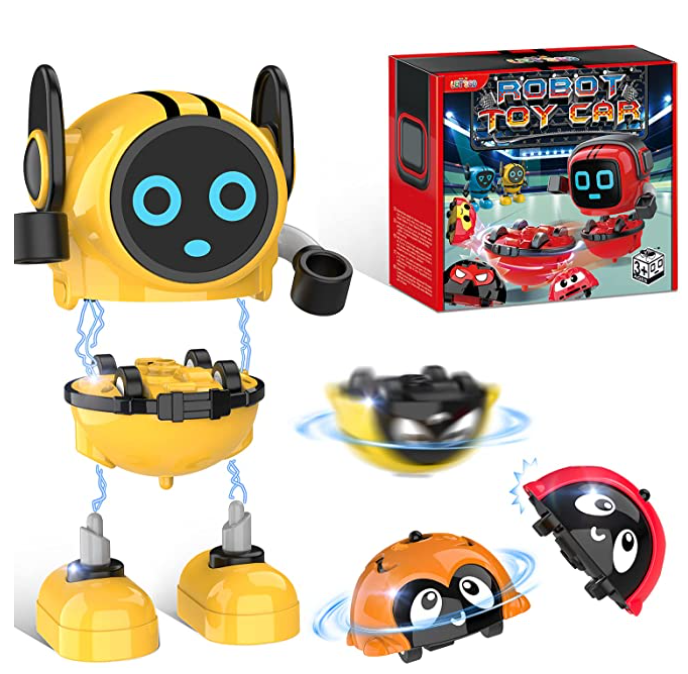 Transforming Robot Toy Car & Battle Gyro Set | Friction Powered Multi-Mode Spinning Top Toy