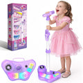 Kids Karaoke Machine with Microphone Stand & 2 Mics - Purple Bluetooth Singing Toy Set with Adjustable Height, Colorful LED Lights, and Rechargeable Battery for Toddlers Girls & Boys